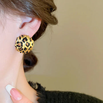 DAIIIBABYYY  -  Circular Retro Earrings Women Stripes Leopard Print Simple Design Personalized Temperament Niche Trend Fashionable Versatile